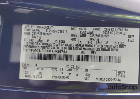 2015 Ford Escape Titanium from USA, damaged, VIN 1FMCU0J99FUA26768